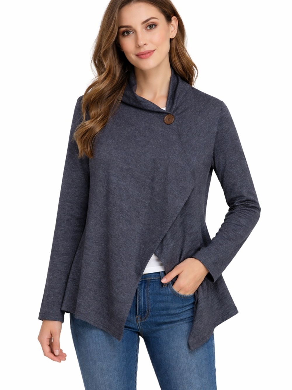Bobeau Petite Asymmetrical Wrap Cardigan Gray Boho Y2K